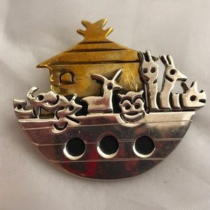 Noah’s Ark pin pendant brooch. Brass and silver